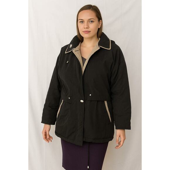 CS Signature Windbreaker Coat Lined Hooded Jacket Black Tan Ladies MEDIUM - Picture 3 of 14